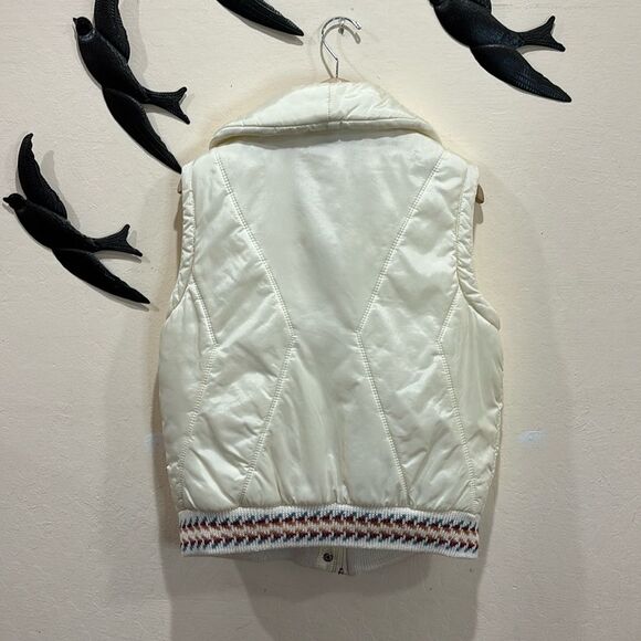 Vintage 90's Andy Johns Cream Puffer Vest With Knit Trim - L - Picture 2 of 7